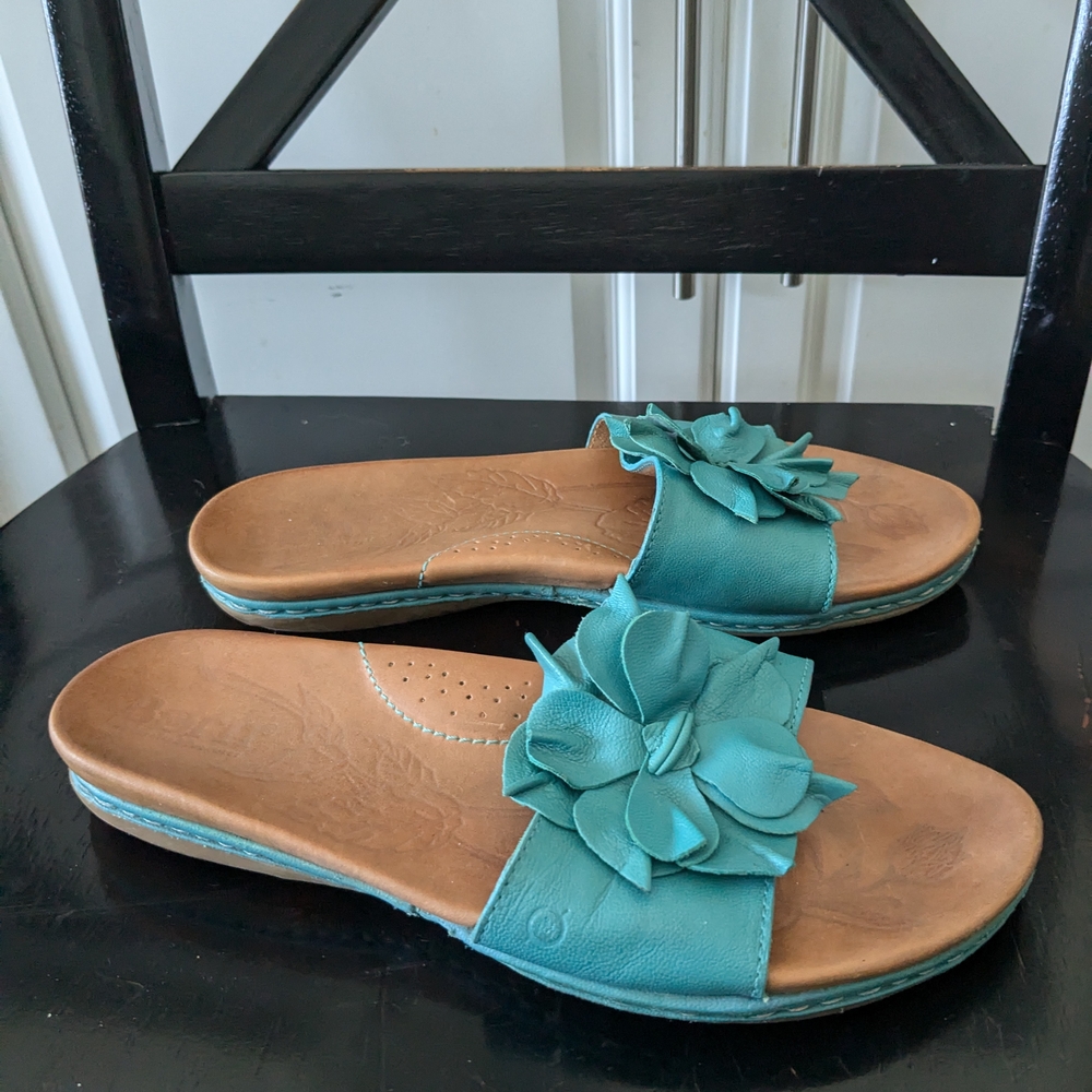 Born Teal Floral Leather Slide Sandals - Picture 5 of 7